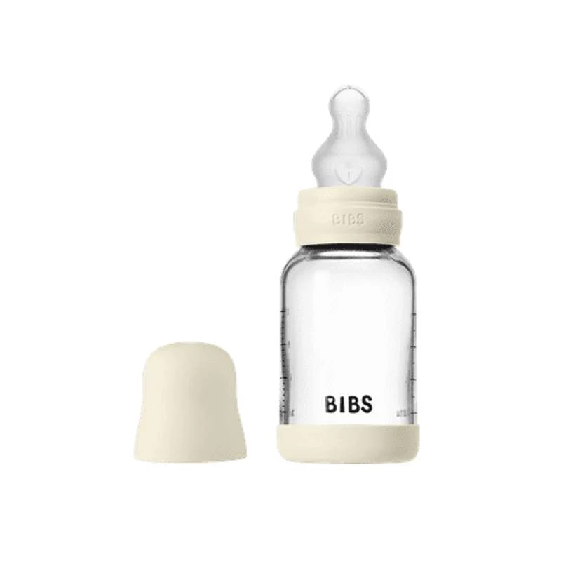 BIBS Bottle - Nappflaskset - Glas - Silikon/Slow Flow/Rund - 120ml - Ivory