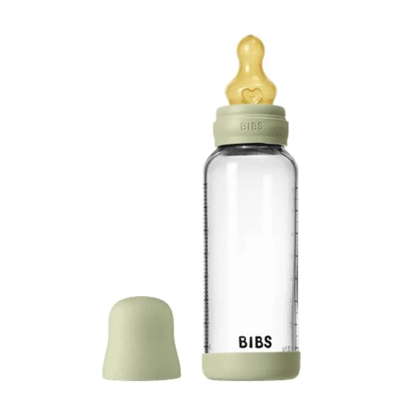 BIBS Bottle - Nappflaskset - Glas - Naturgummi/Medium Flow/Rund - 240ml - Sage