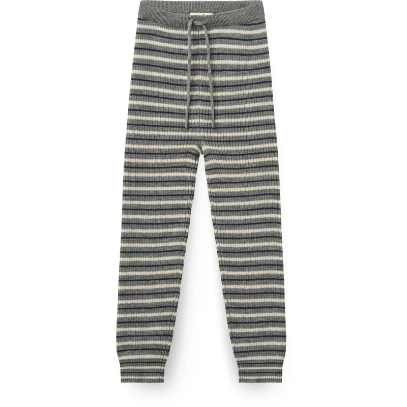 COPENHAGEN COLORS Grey Stripe Merino Classic Rib Leggings Med Drawstrings