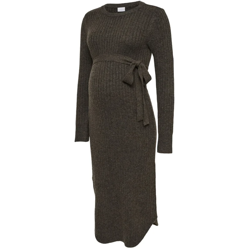 Mama;licious Hot Fudge Melange Mlelin L/S Strikk Midi Kjole