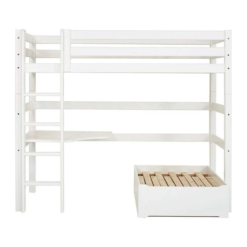 Hoppekids ECO Luxury - MEGA Säng med Lounge Modul och Bordsskiva - 90x200 cm. - Flexibel Ribbotten - Vit