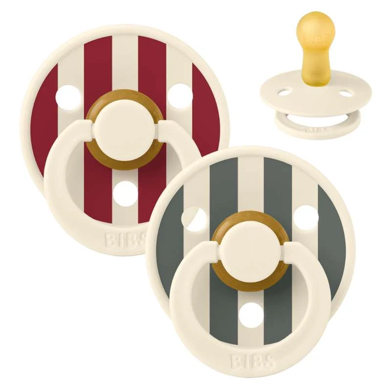 BIBS Rund Colour Napp - 2-pack - Stl. 2 - Naturgummi - Block Studio - Ruby/Pine Mix
