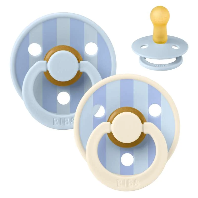 BIBS Rund Colour Napp - 2-pack - Stl. 2 - Naturgummi - Block Studio - Baby Blue/Dusty Blue Mix