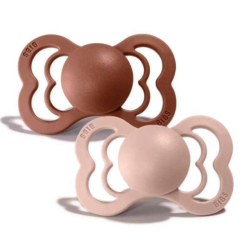 BIBS Symmetrisk Supreme Napp - 2-pack - Stl. 1 - Naturgummi - Woodchuck/Blush