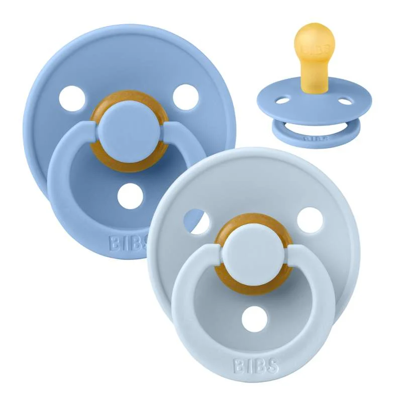 Bibs Rund Colour Napp - 2-Pack - strl. 1 - naturgummi - Ljusblå/Babyblå