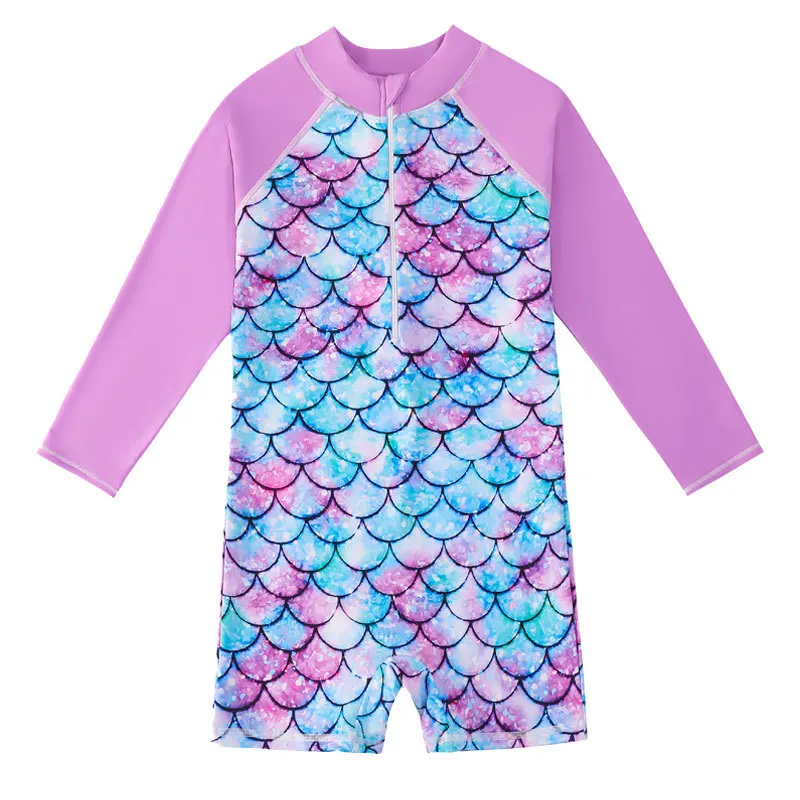 Lila Mermaid Baddräkt för Barn - Långärmad