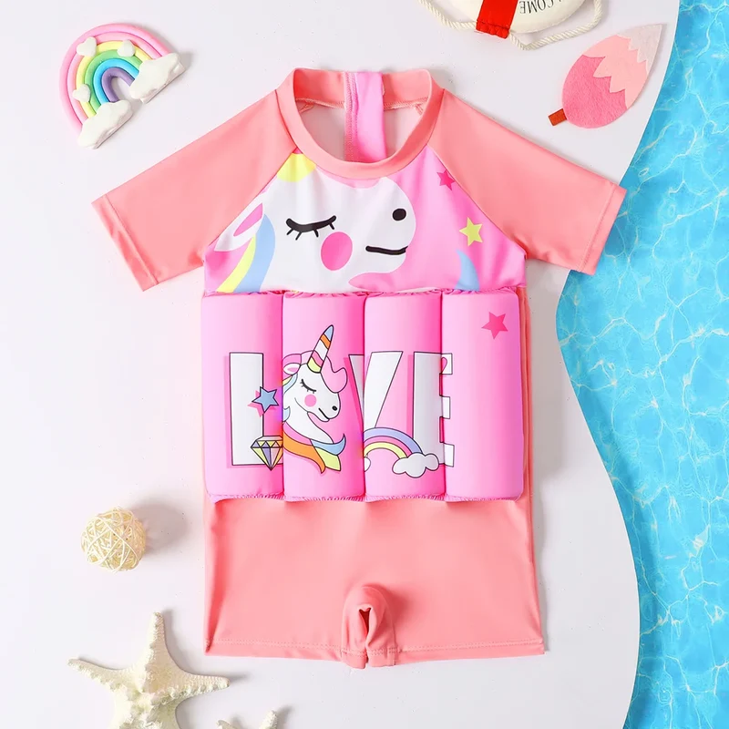 Flytande Baddräkt för Barn Rosa Love Unicorn