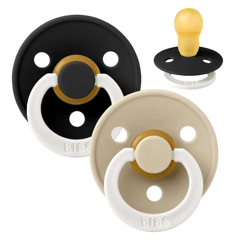 Bibs Rund Colour Napp - 2-Pack - strl. 3 - naturgummi - GLOW - Svart/Vanilj