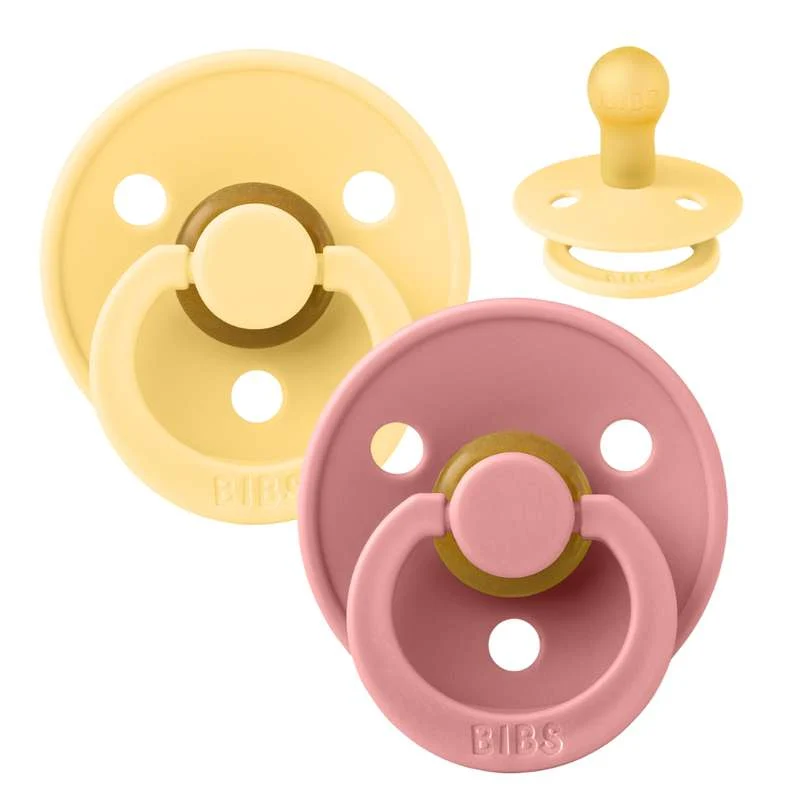 Bibs Rund Colour Napp - 2-Pack - strl. 1 - naturgummi - Ljus Smör/Dammig Rosa