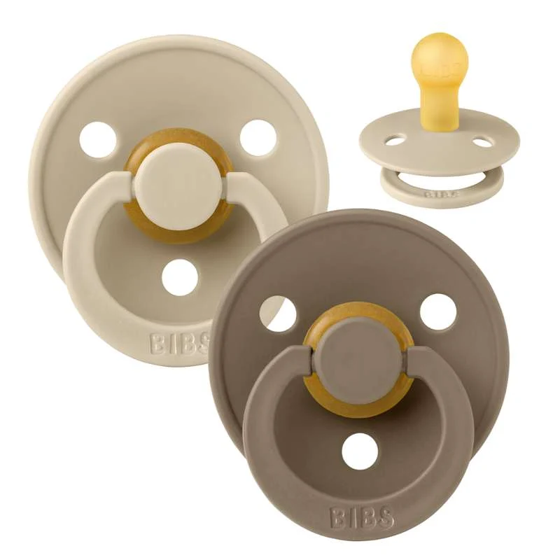Bibs Rund Colour Napp - 2-Pack - strl. 1 - naturgummi - Vanilj/Mörk Ek