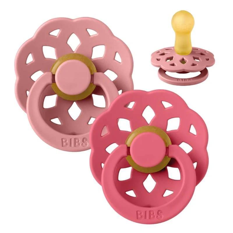 BIBS Rund Boheme Napp - 2-pack - Strl. 2 - Naturgummi - Dusty Pink/Coral