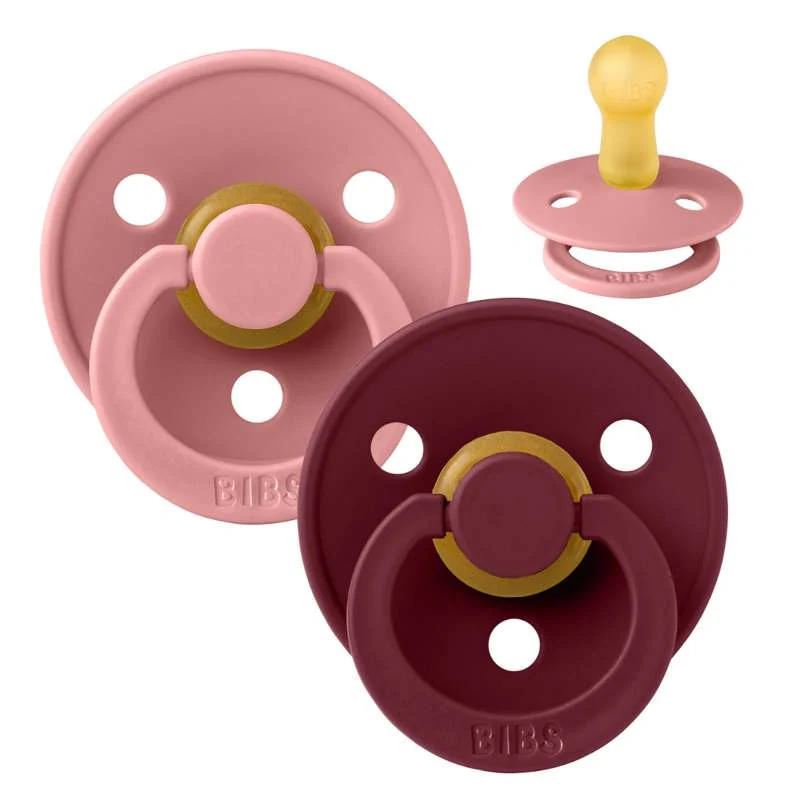 Bibs Rund Colour Napp - 2-Pack - strl. 2 - naturgummi - Dammig Rosa/Elderberry