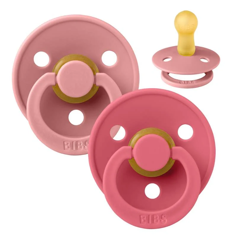 Bibs Rund Colour Napp - 2-Pack - strl. 2 - naturgummi - Dammig Rosa/Korall