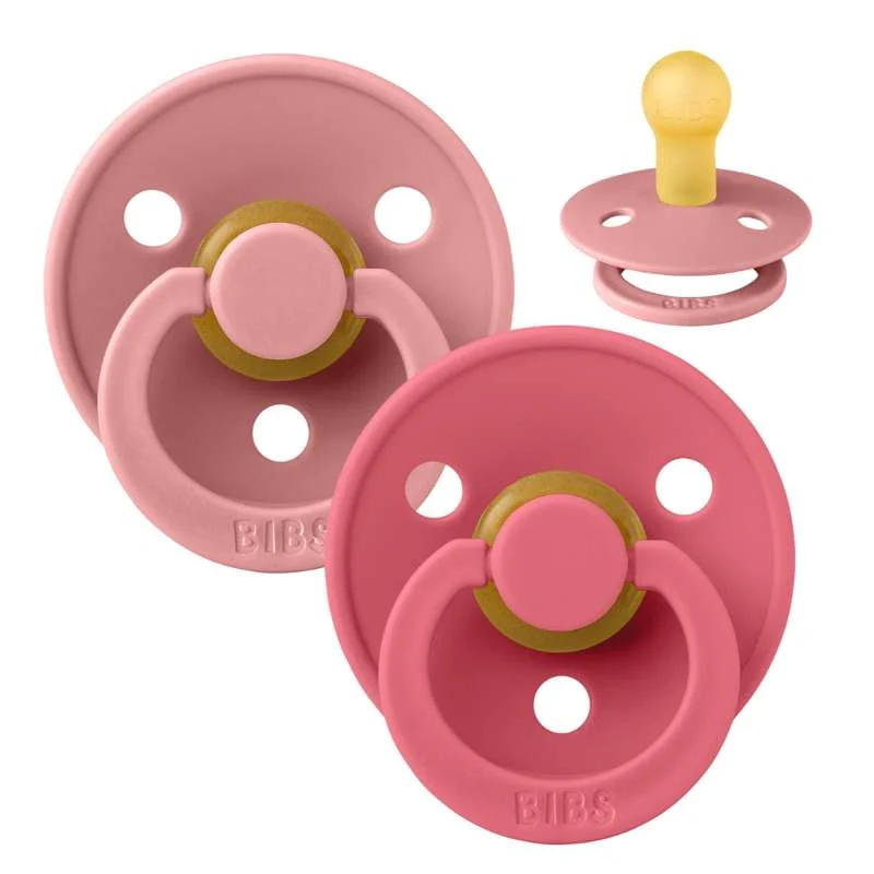 Bibs Rund Colour Napp - 2-Pack - strl. 1 - naturgummi - Dammig Rosa/Korall