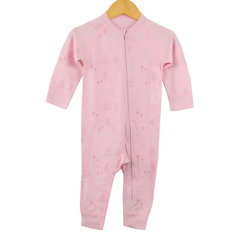 Rosa Baby Overall i Merinoull med Dragkedja
