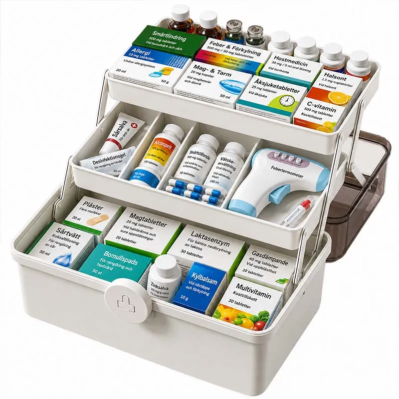 Medicinlåda med 3 nivåer och bärhandtag