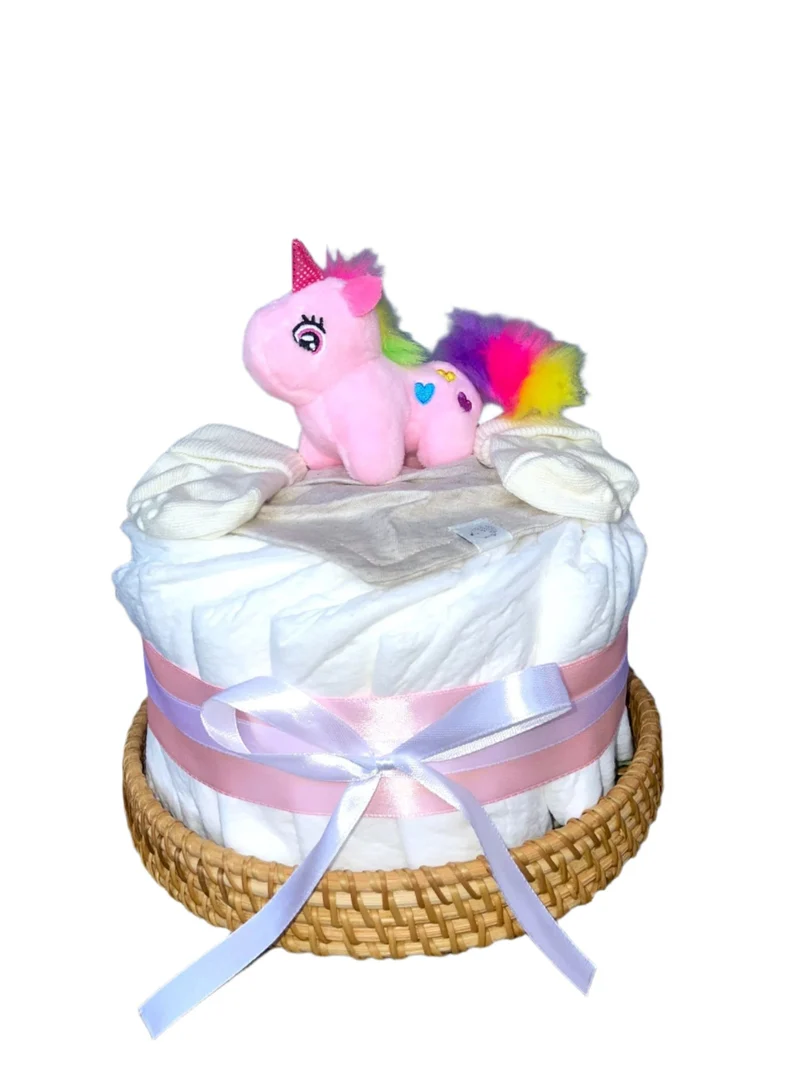 Handgjord Blöjtårta Babyrosa - Envånings med Unicorn