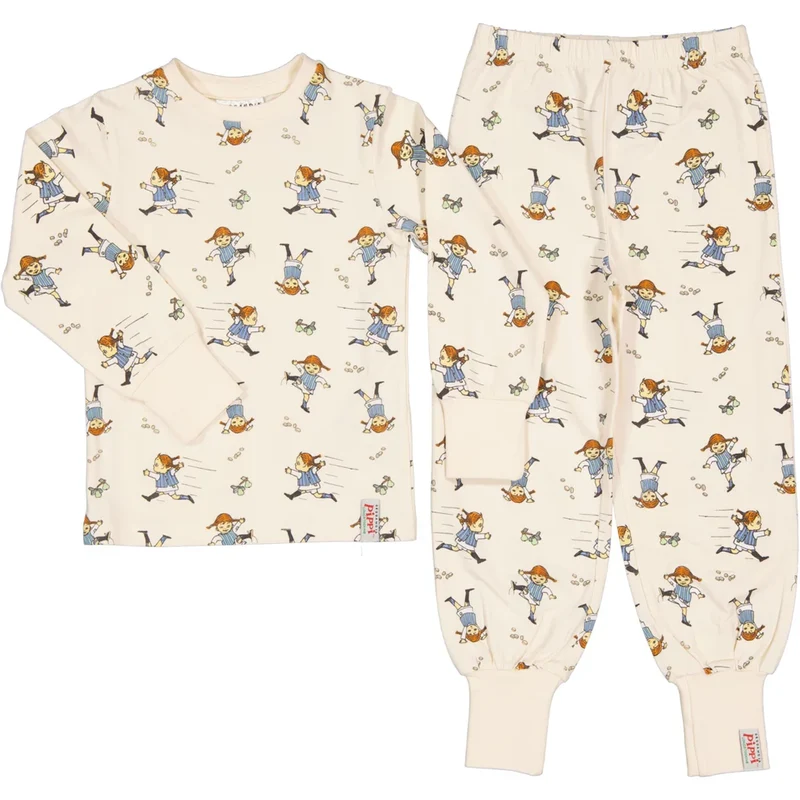 Tvådelad pyjamas | Pippi Långstrump, soft beige