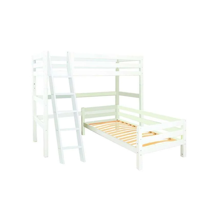 Hoppekids ECO Luxury - Våningssäng - 90x200 cm. - Vinkelkombi - Snedsteg - Flexibel Botten - Vit
