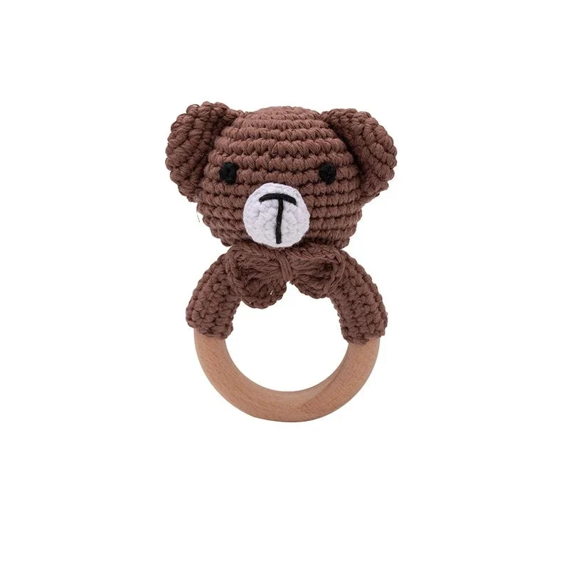 Virkad Teddy Björn Baby Bitring med Skallra