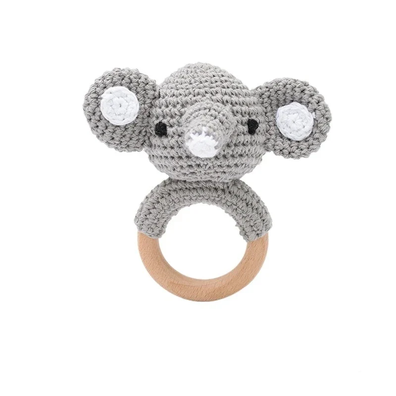 Virkad Elefant Baby Bitring med Skallra