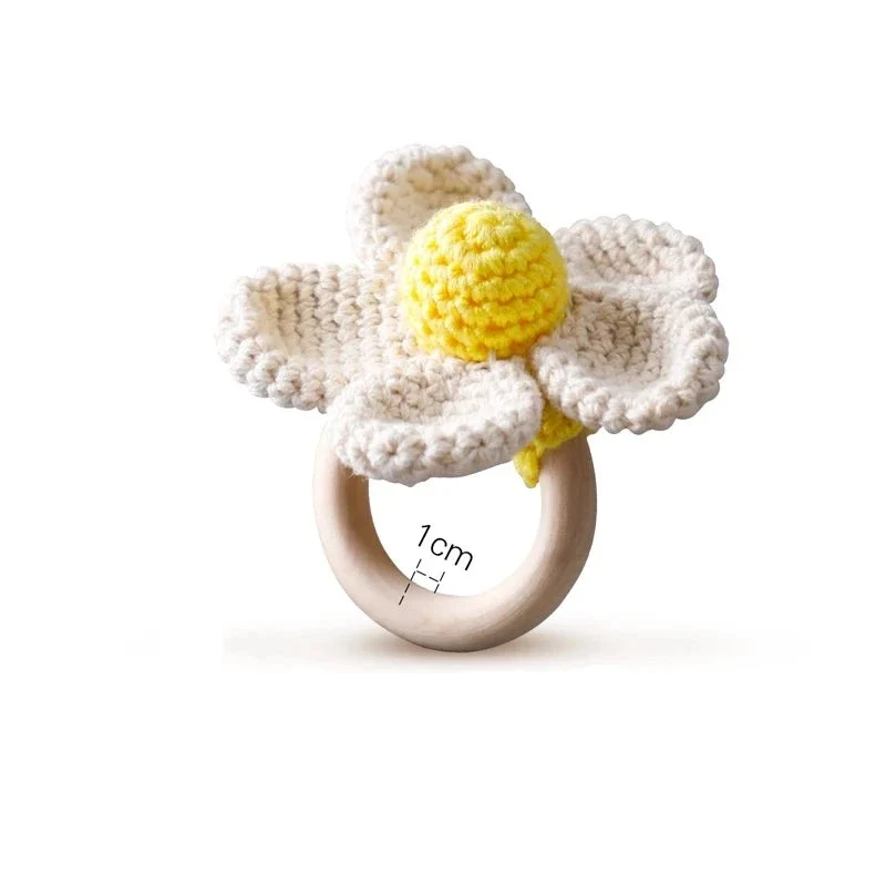 Virkad Blomma Baby Bitring med Skallra
