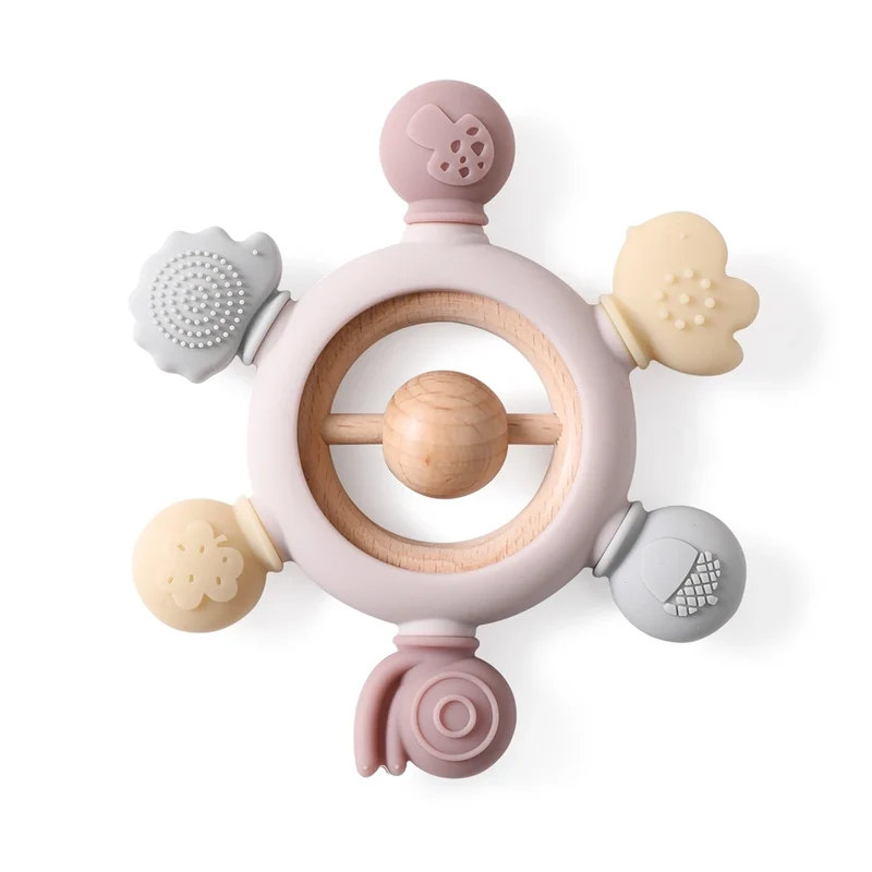 Rosa Baby Bitring med Skallra