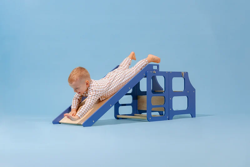 Foldable kitchen tower with slide | Blue