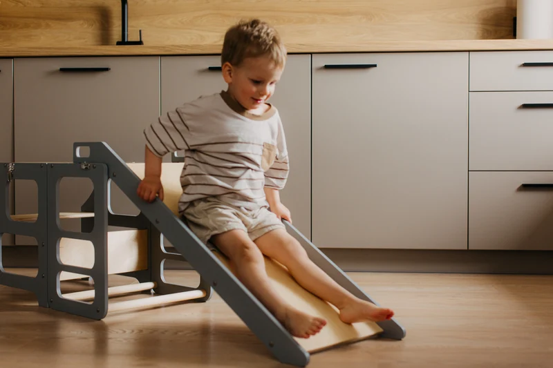 Foldable kitchen tower with slide | Grey