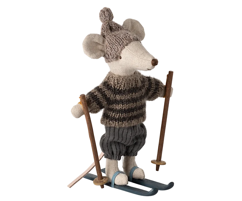 Winter mouse with ski set, Big brother - Grey