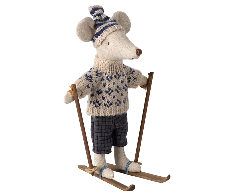 Winter mouse with ski set, Dad - Blue