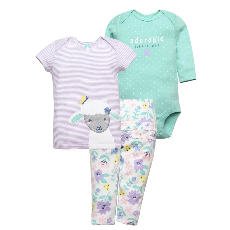 Blommig Bodysuit och Byxor med Lamm - 3 Delar
