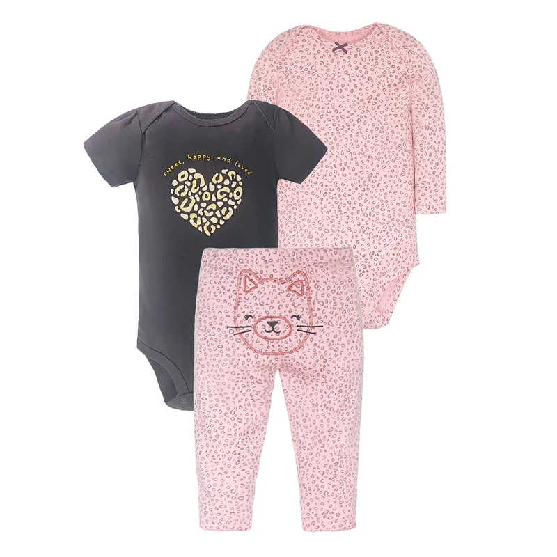Rosa Katt Bodysuit och Byxor med Leopardmönster - 3 Delar