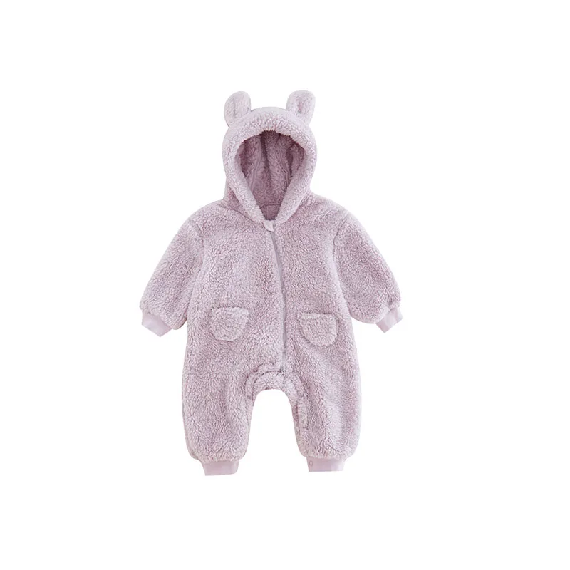 Lila Fleece Baby Overall med Huva