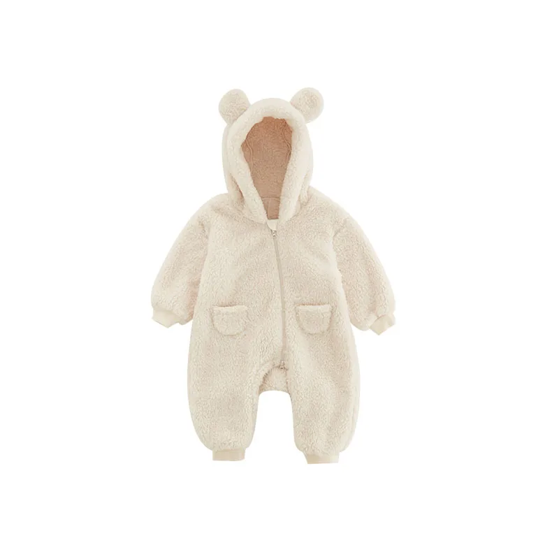 Vit Fleece Overall med Huva och Öron