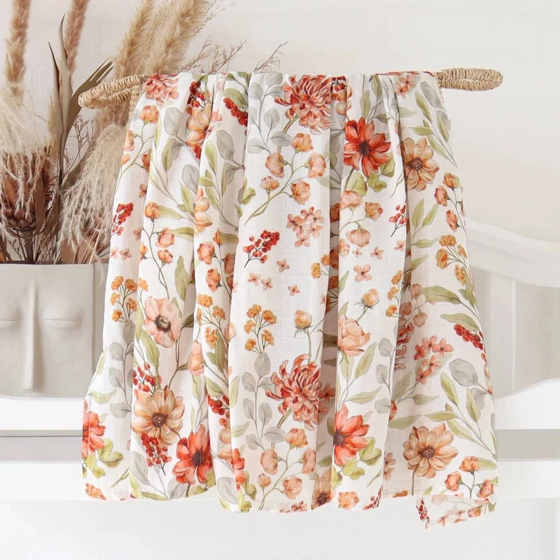 Vintage Muslin Baby Filt med Blommor