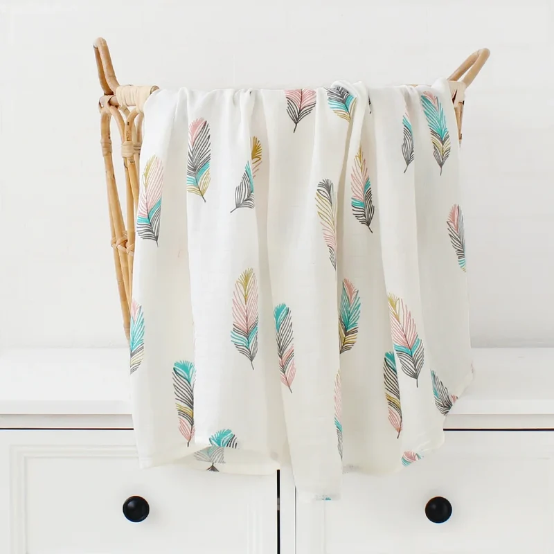 Vit Muslin Baby Filt med Fjädrar