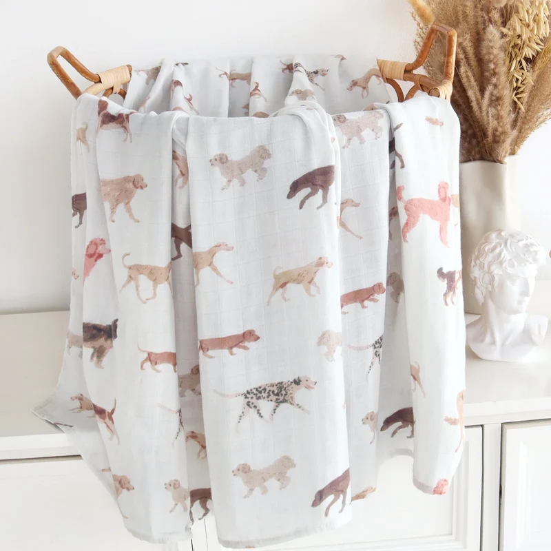 Vit Muslin Baby Filt med Hundar