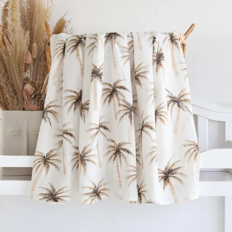 Vit Muslin Baby Filt med Palmer