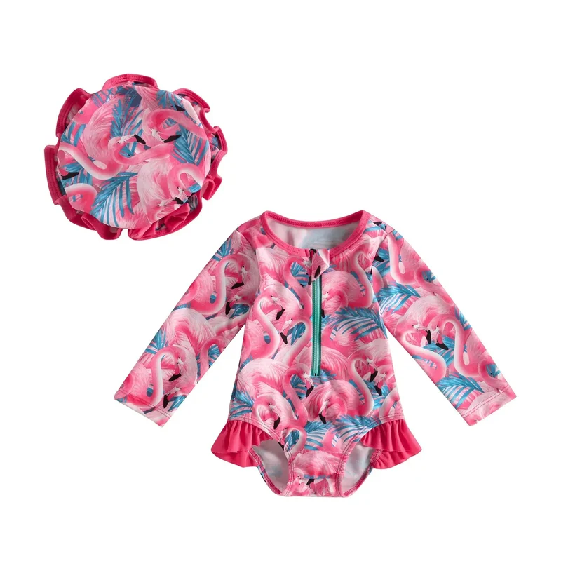 Rosa UV-skydd Baby Baddräkt Flamingo