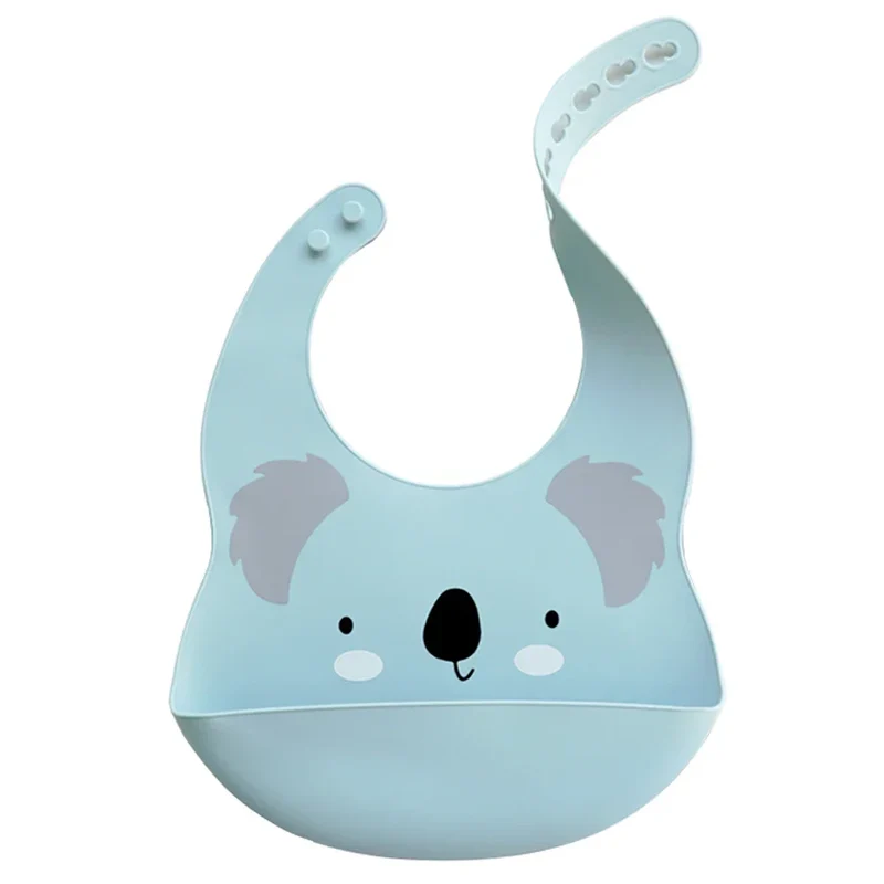 Mjuk Blå Silikonhaklapp för Barnmatning med Koala