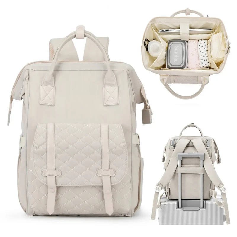Elegant Beige Babyförvaring Skötväska med Stor Kapacitet