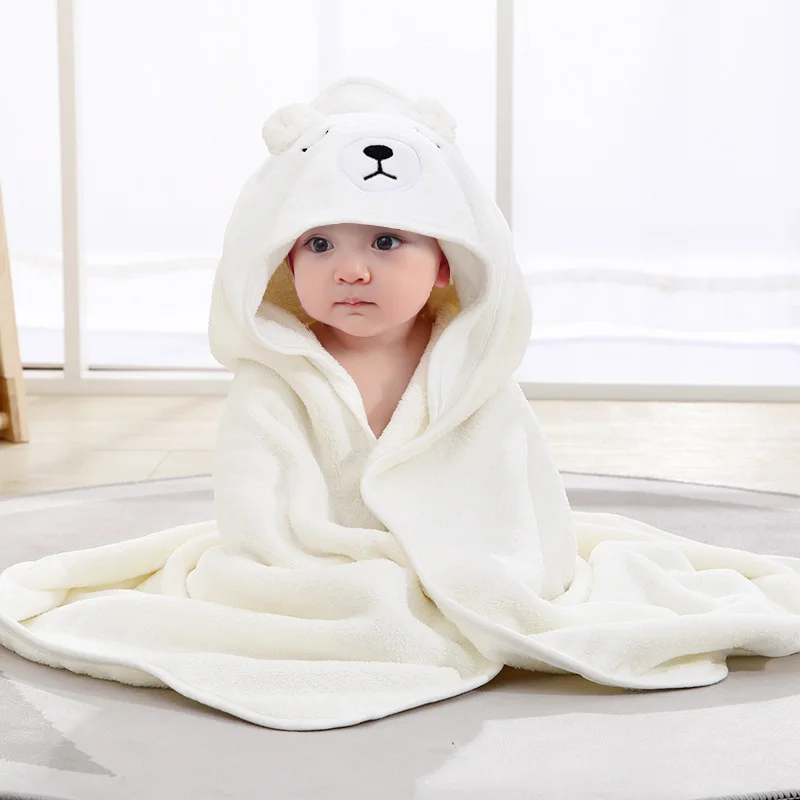 Vit Björn Hooded Baby Badhandduk - Mjuk och Varm