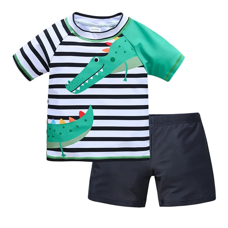 Grön Krokodil Barnbadkläder set T-shirt & Shorts