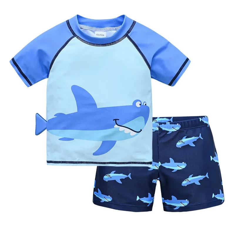 Barnbadkläder med Blå Haj Motiv T-shirt & Shorts