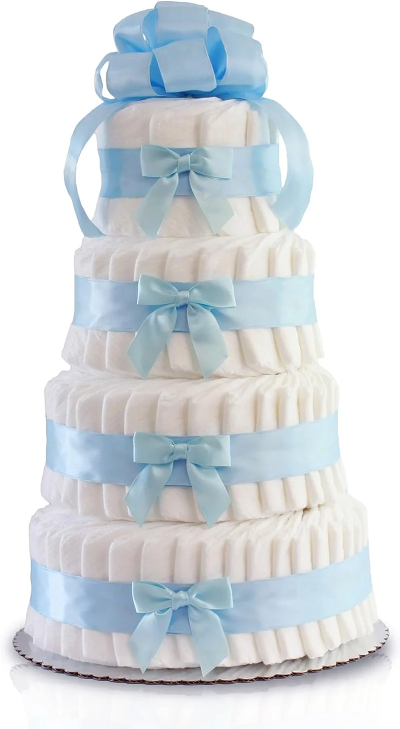 Stor Blöjtårta med Rosett – Perfekt för Babyshower (4-våningar)