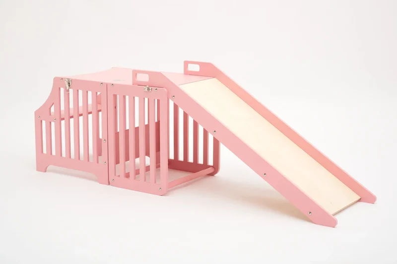 Foldable kitchen tower with slide | Pink (Striped Collection)