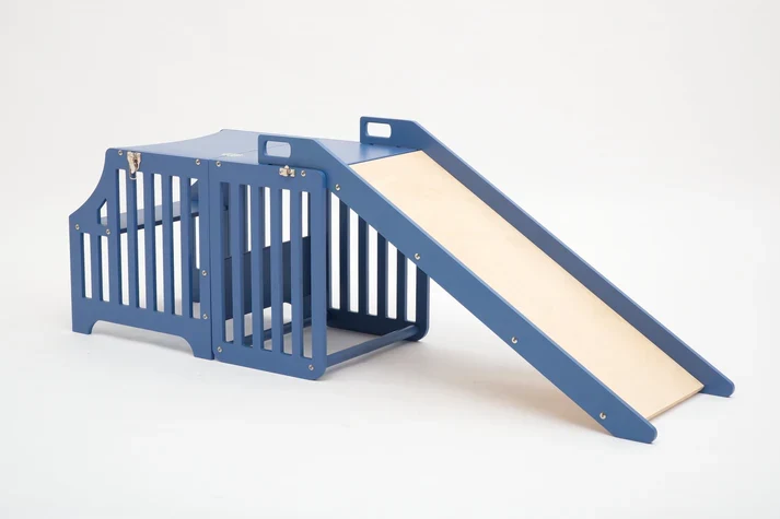 Foldable kitchen tower with slide | Blue (Striped Collection)
