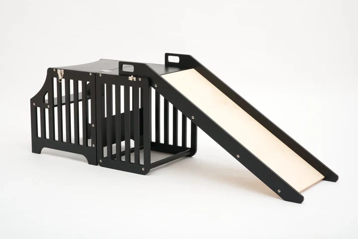 Foldable kitchen tower with slide | Black (Striped Collection)