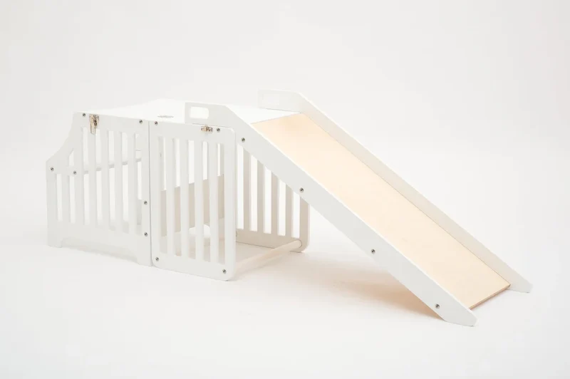Foldable kitchen tower with slide | White (Striped Collection)